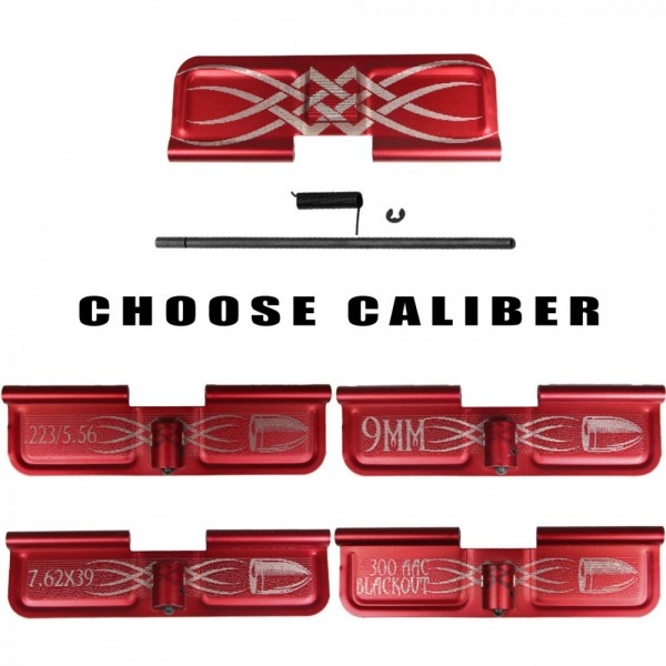 AR-15 Tribal Dust Cover / Red / Choose Caliber Engraving 